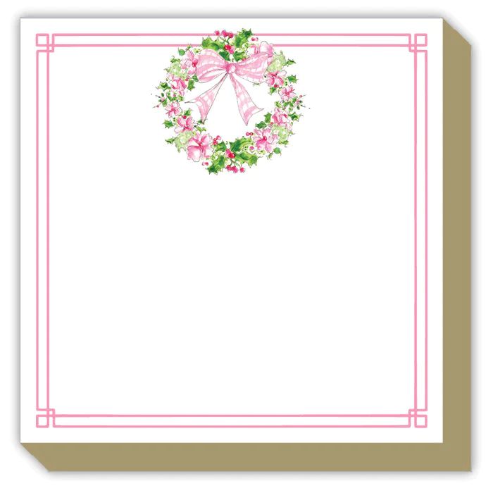 LPink Floral Holly Wreath Luxe Notepad | Rosanne Beck Collections