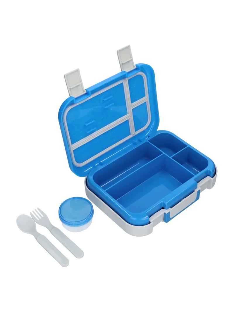 Mainstays Kids 4-Compartment Plastic Bento Box with Removable Tray, Fork, Spoon, and Dressing Con... | Walmart (US)
