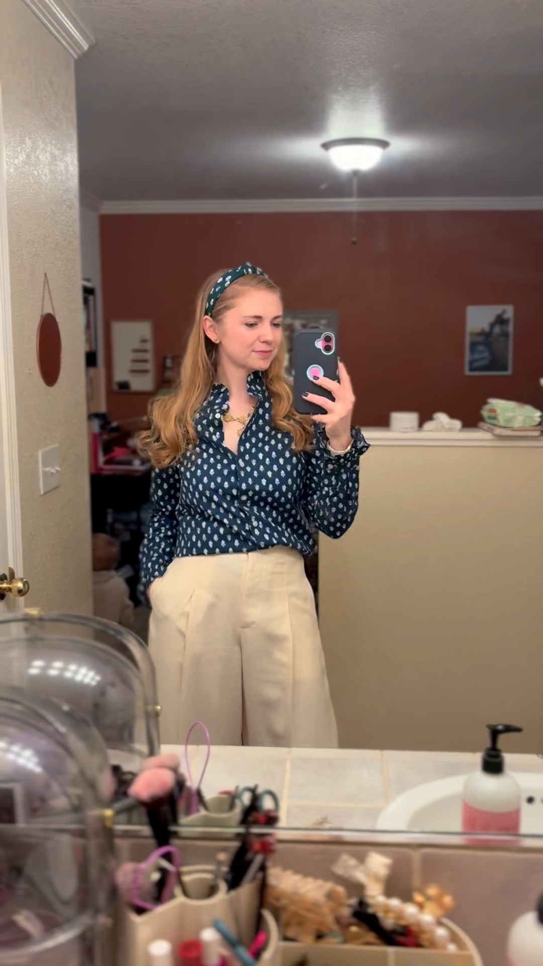 Classy and casual.💙
In LOOVE with this look.
Button up shirt is Tts and love the ruffle and headband that matches. 

#LTKootd #LTKWorkwear #LTKgrwm