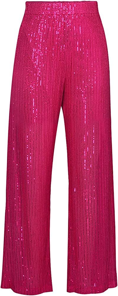 Yuemengxuan Women Glitter Outfits Sets Long Sleeve Button Down Sequin Shirt Top Sparkly Casual Pants | Amazon (US)