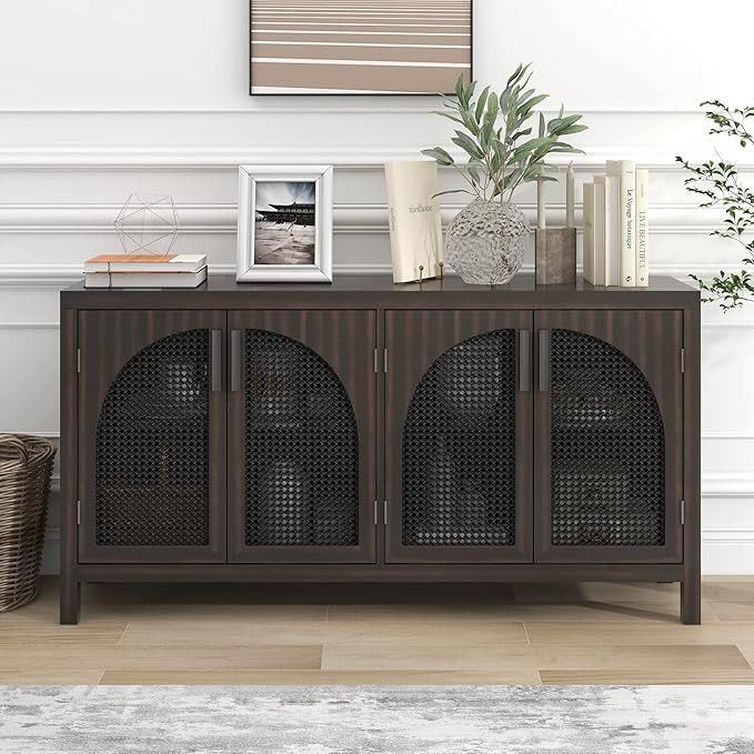 kevinplus 60'' Rattan Sideboard Kitchen Buffet Storage Cabinet, Modern Mid-Century Contemporary W... | Amazon (US)