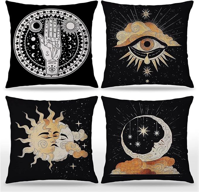 Udinaz Tarot The Sun Moon and Star Palmistry Hand Mystical 18 x 18 Inches Throw Pillow Covers Set... | Amazon (US)