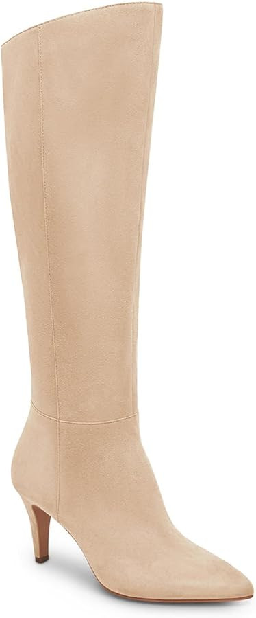 Coutgo Womens Wide Calf Knee High Boots Stiletto High Heel Pointed Toe Side Zipper Suede Long Boo... | Amazon (US)