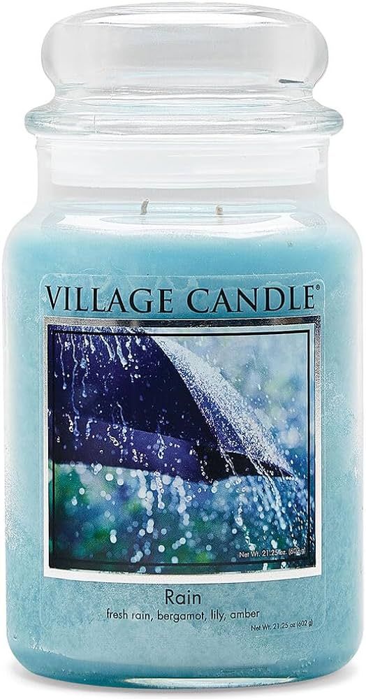 Village Candle Rain Large Glass Apothecary Jar Scented Candle, 21.25 oz, Blue | Amazon (US)