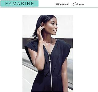 FAMARINE CZ Long Necklace, Rhinestone Bar Y Lariat Necklace Silver Tone for Women Birthday Gift | Amazon (US)
