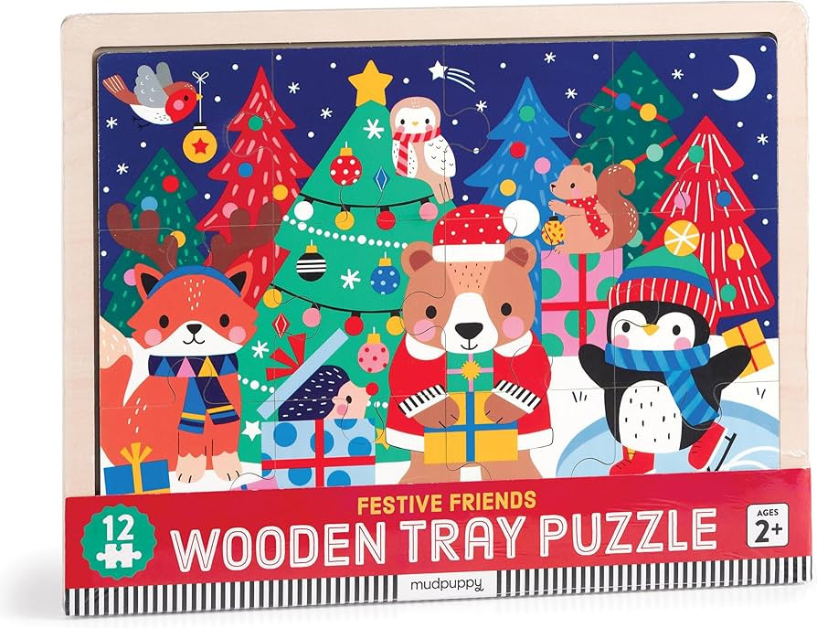 Mudpuppy Festive Friends – 12 Piece Wooden Tray Puzzle Featuring A Colorful Christmas Scene wit... | Amazon (US)