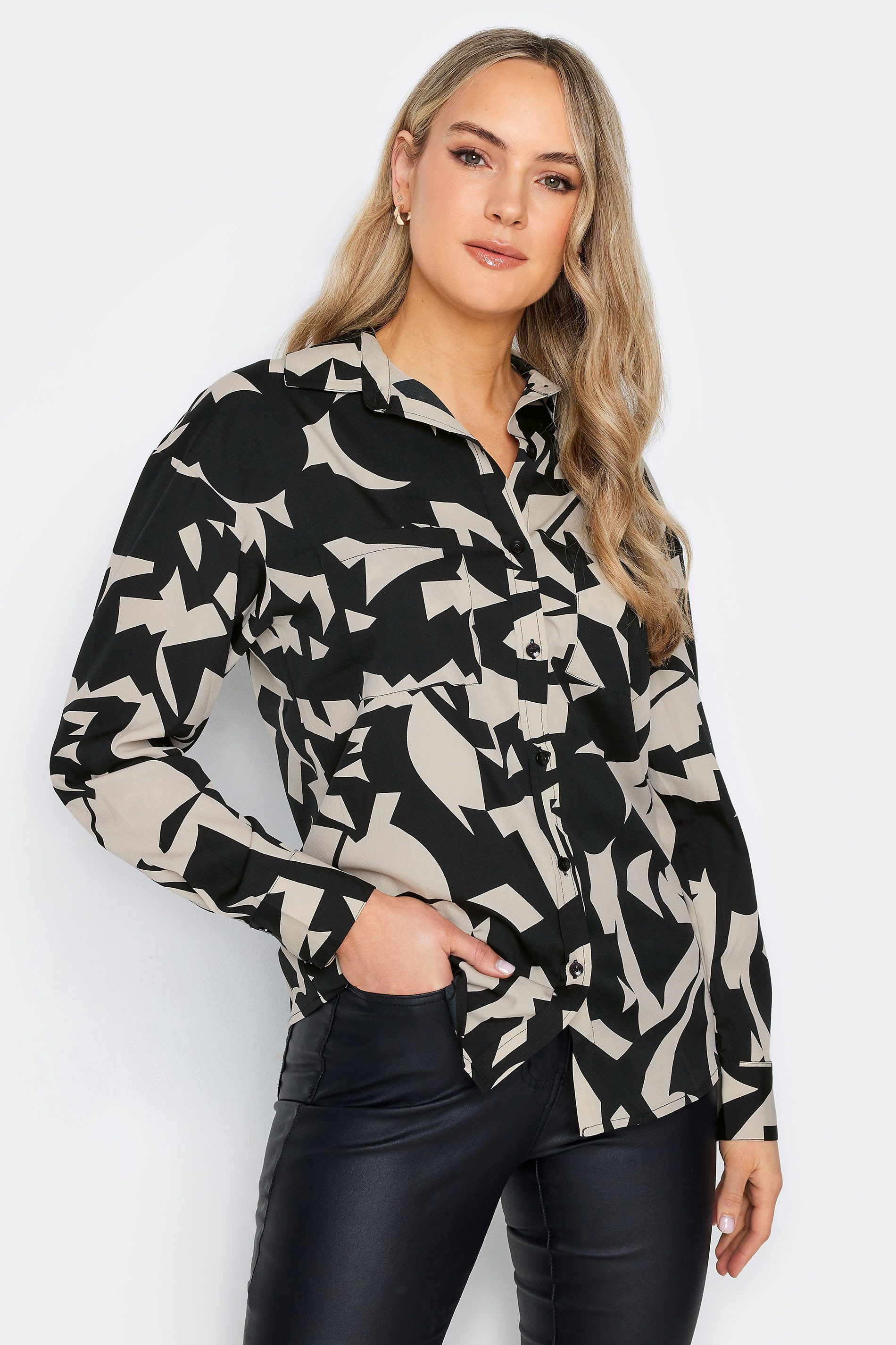 LTS Tall Black & Stone Abstract Print Shirt | Long Tall Sally