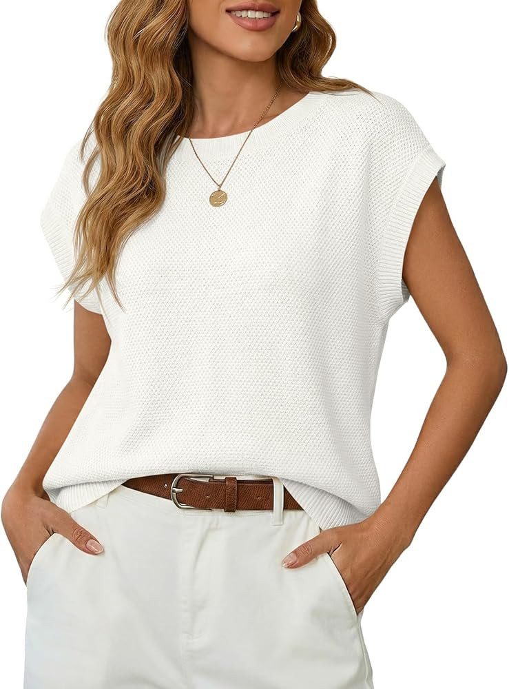 Saodimallsu Womens Short Sleeve Sweater Tops Summer Crewneck Lightweight Knit Casual Loose Sleeve... | Amazon (US)