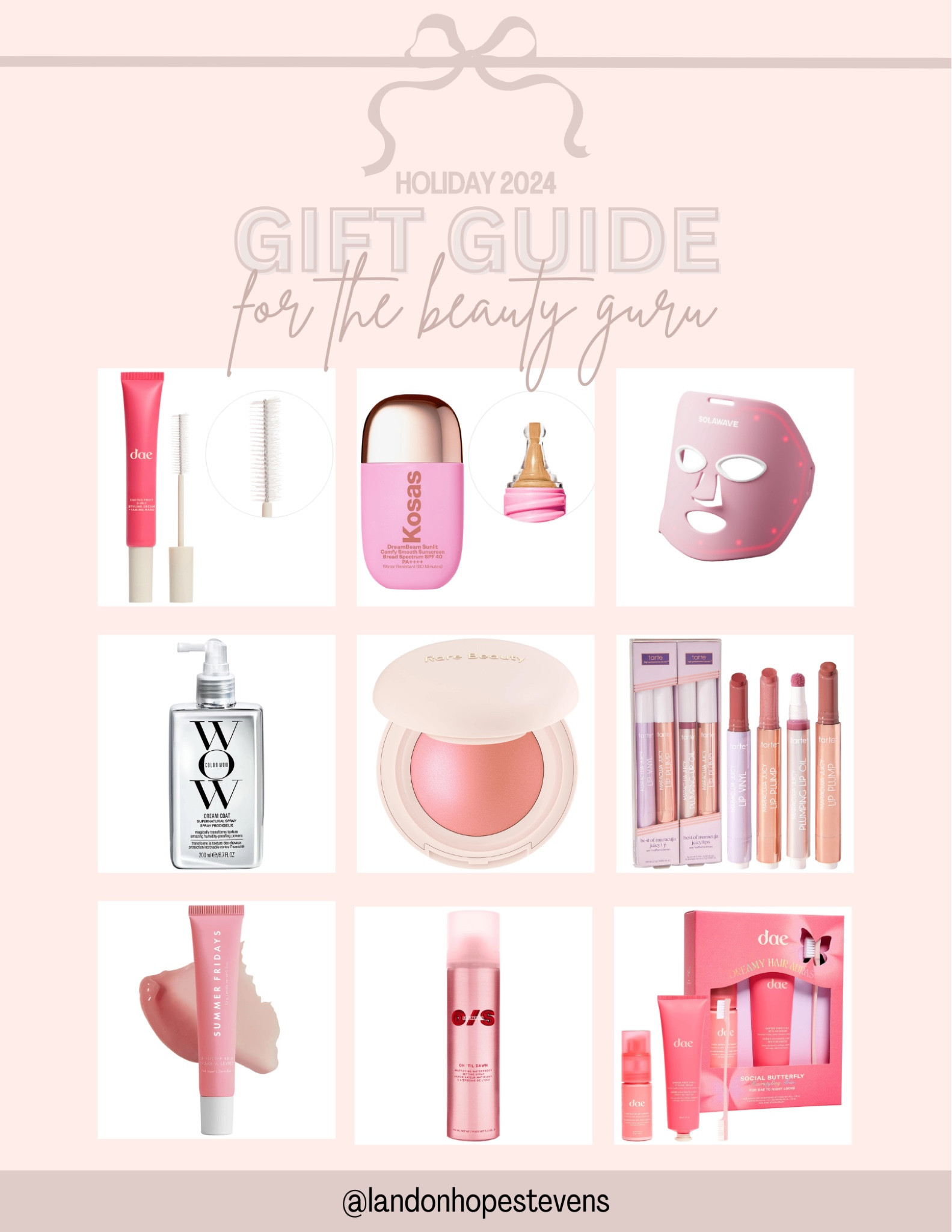 This gift guide for the beauty guru is filled with all the must-have beauty essentials for the holidays! From clean beauty favorites like the Kosas moisturizer and Summer Fridays lip balm to luxurious LED face masks and the iconic Rare Beauty blush, these picks are perfect for any beauty lover. Add in hair care favorites like Color Wow spray and dae hair products, and you’ve got everything you need to spoil the beauty guru in your life this holiday season. 💄✨

#GiftGuideForHer #BeautyLovers #HolidayGifts2024 #BeautyEssentials #LTKHoliday #CleanBeauty #LTKGiftGuide #BeautyGifts #MakeupLovers #HolidayGiftIdeas



#LTKBeauty #LTKGiftGuide #LTKHoliday