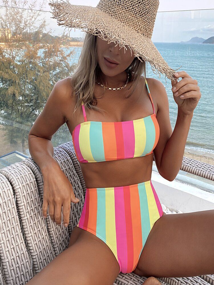 Colorful Striped Bikini Swimsuit | SHEIN