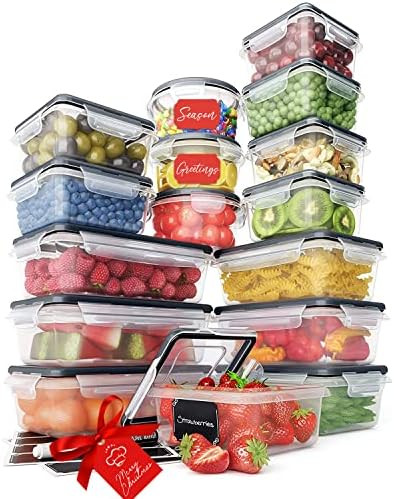 Amazon.com: 32 Piece Food Storage Containers Set with Easy Snap Lids (16 Lids + 16 Containers) - ... | Amazon (US)