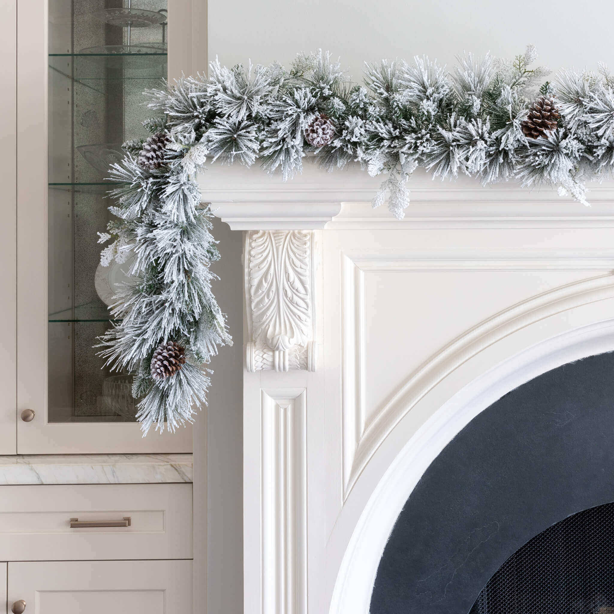 6' X 12" Marquis Flock Garland with 70 Warm White LED Lights (Battery | King of Christmas