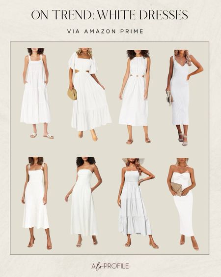 White Dresses via Amazon Prime🤍 spring dresses, summer dresses, white dress, white maxi dress, white midi dress, white mini dress, white summer dresses, Amazon dresses, vacation outfits