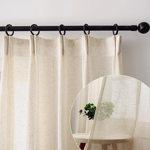 Faux Linen Curtains Sheer Curtains Pinch Pleated Curtains with Hooks for Track Neutral Curtains f... | Amazon (US)