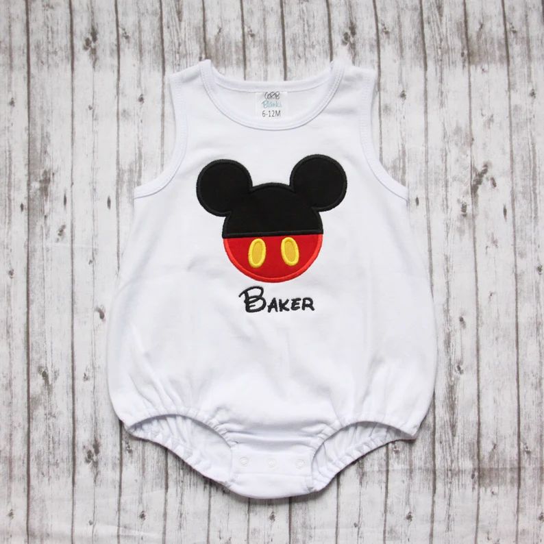 Monogrammed Bubble Romper, Mickey Romper, Disney Baby Outfit, Mickey Monogrammed Outfit | Etsy (US)