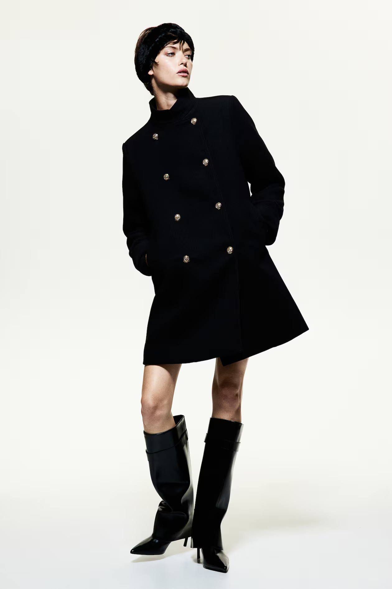 Double-Breasted Car Coat - Long sleeve - Knee-length - Black - Ladies | H&M US | H&M (US + CA)