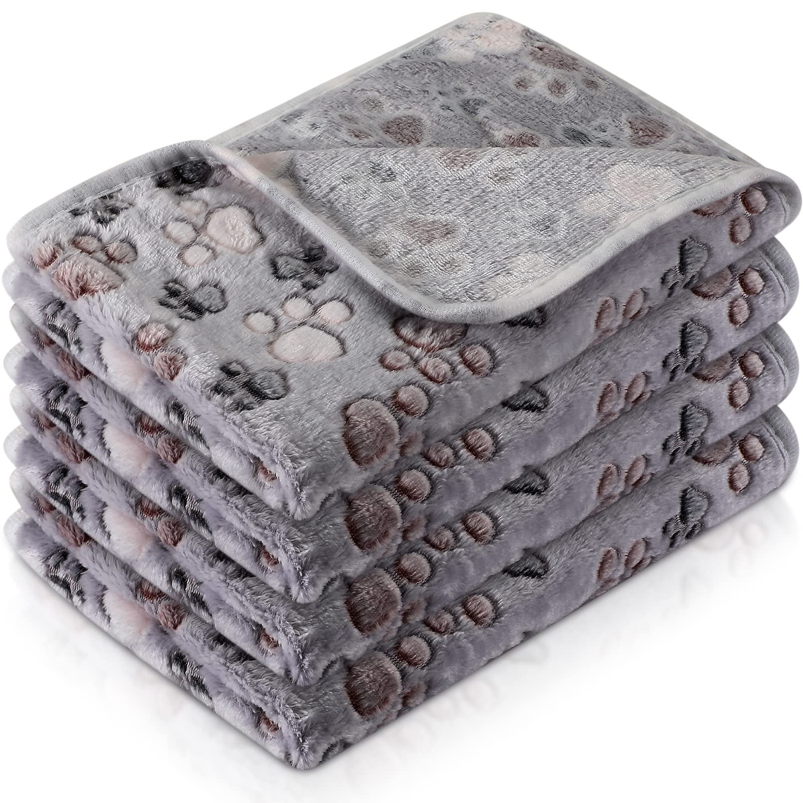 Tatuo 4 Pcs Dog Blanket for Pet Puppy Teething Toys Paw Print Fleece Blanket for Pet Cat Soft War... | Amazon (US)