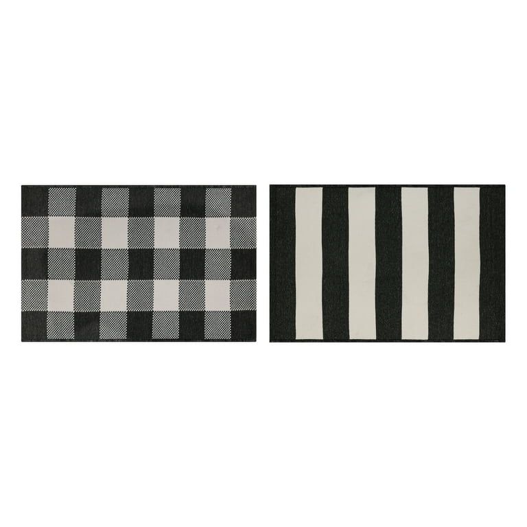 Better Homes & Gardens 2' x 3' Black & White Buffalo Plaid & Stripe Reversible Indoor/Outdoor Sca... | Walmart (US)