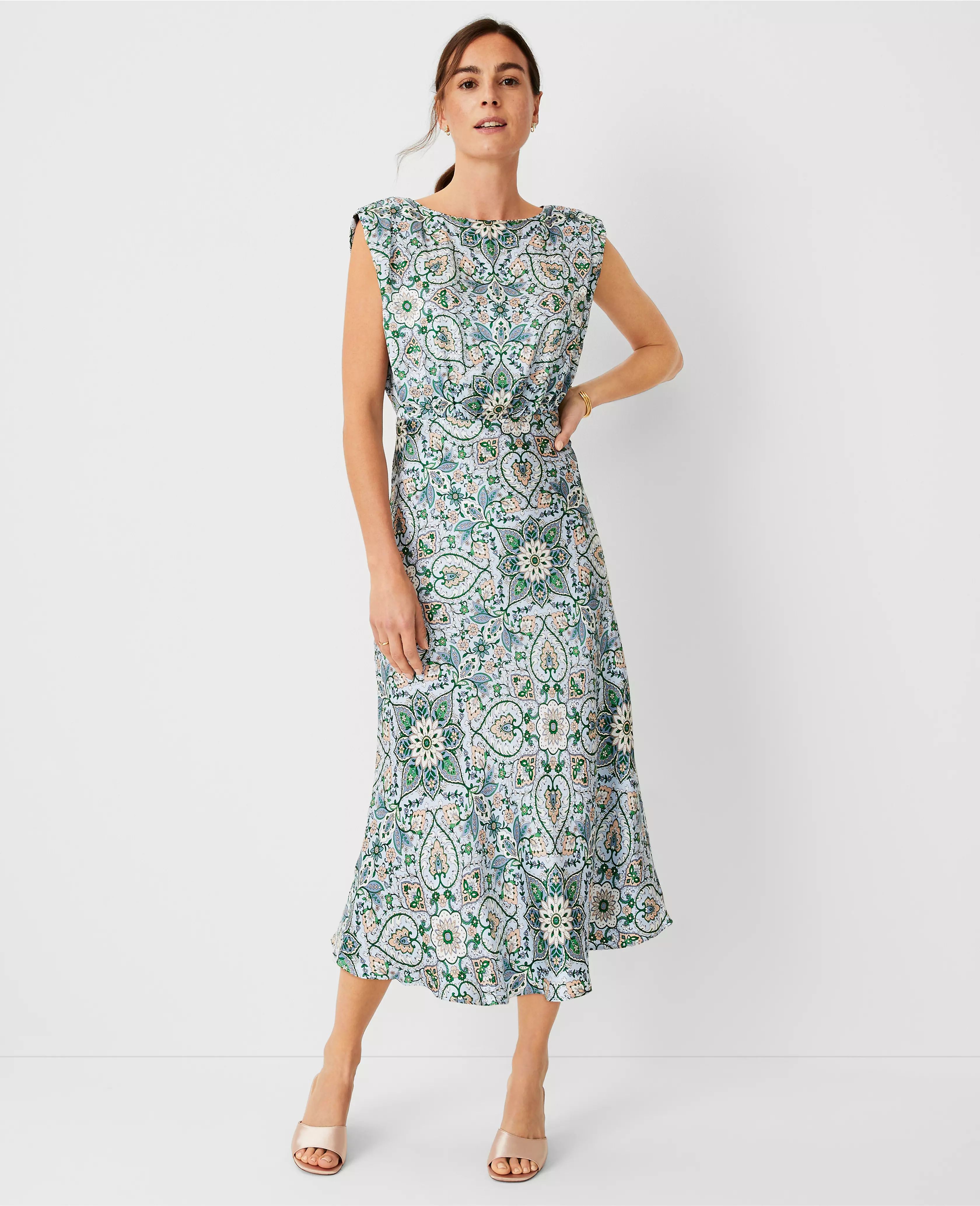 Studio Collection Floral Silk Boatneck Flare Dress | Ann Taylor (US)
