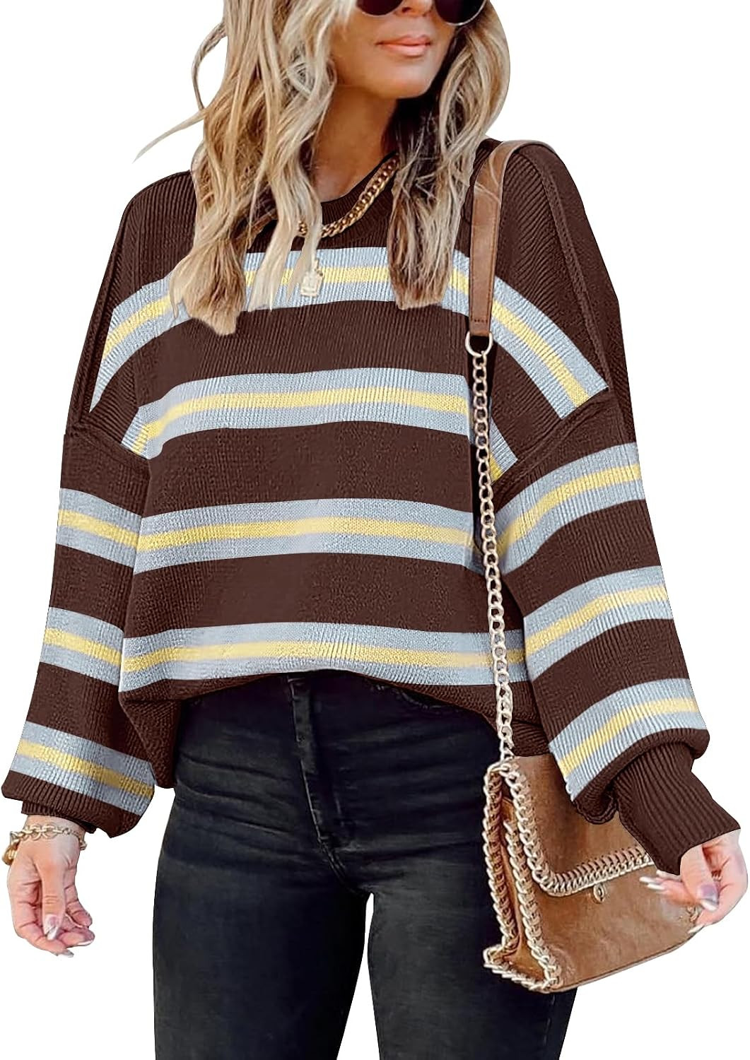 Womens Oversized Sweaters Fall 2026 Fashion Clothes Colorblock Knit Tops | Amazon (US)