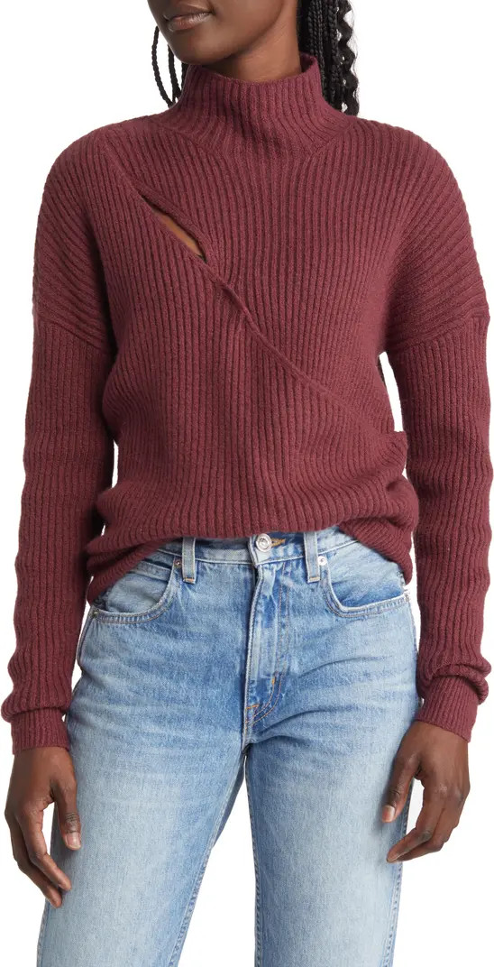 Open Edit Mock Neck Wrap Look Rib Sweater | Nordstrom | Nordstrom