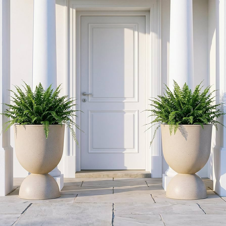 KOL Planters Flower Pots, Large Plastic Urn Planters for Indoor Outdoor Plants, Beige Pedestal Pl... | Amazon (US)