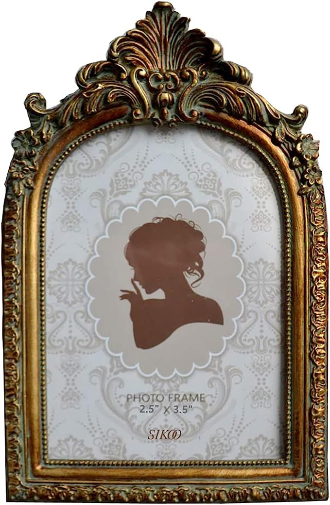 SIKOO Vintage Mini 2.5 × 3.5 Picture Frame Antique Small Ornate Table Top Wall Mounting Photo Fr... | Amazon (US)