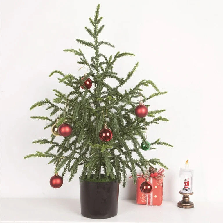 Artificial Christmas Tree Decorations,2FT Potted Norfolk Pine Needle Faux Green Plant for Indoor ... | Walmart (US)