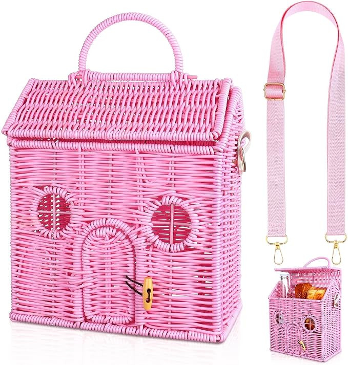 Handmade Rattan Doll House Rattan House Shape Shoulder Bag Wicker Basket with Lid Mouse in a Box ... | Amazon (US)