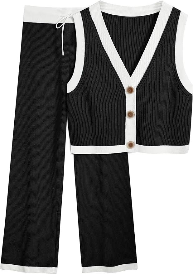 LILLUSORY 2 Piece Knit Sets Women's Summer Vest Sweatsuit Sets | Amazon (US)