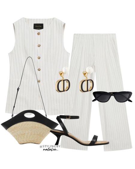Waistcoat vest with contrasting stripes, matching trousers, pin stripes, co ord set, button waistcoat, black kitten heel sandals, cat eye sunglasses, tote bag. Summer outfit, casual chic style, smart casual, bank holiday outfit.

#LTKuk #LTKeurope #LTKstyletip