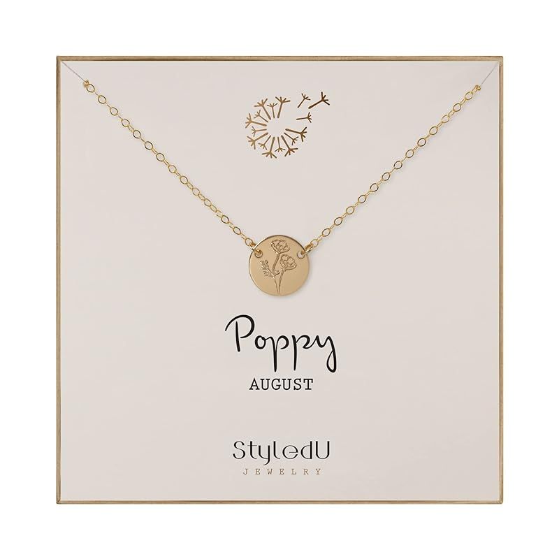 StyledU August Birth Flower Necklace for Women 14k Gold Filled Poppy Necklace August Birthday Gif... | Amazon (US)