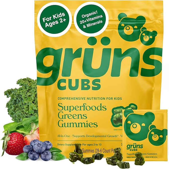Gruns Kids Vitamins, Super Greens Gummies - Superfood Gummy Bears with Spirulina, Chlorella, 20+ ... | Amazon (US)