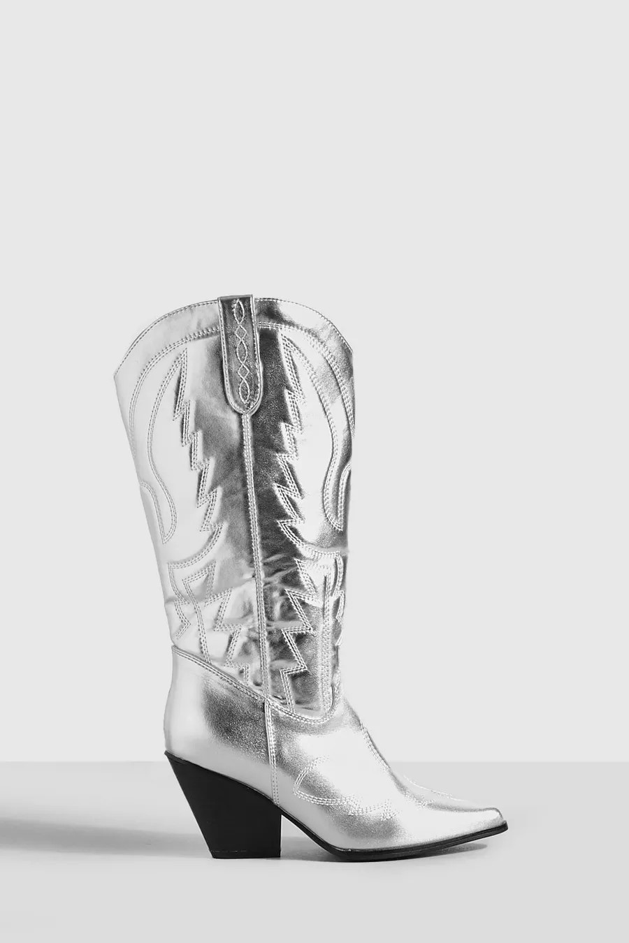 Wide Fit Metallic Knee High Western Cowboy Boots | Boohoo.com (UK & IE)