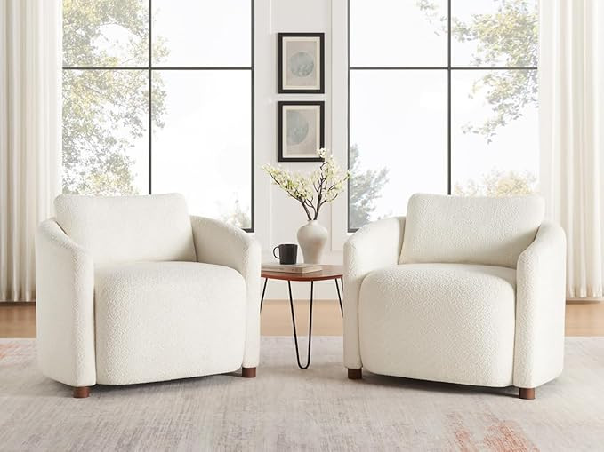 Boucle Accent Barrel Chair Set of 2, Cloud Reading Chair for Living Room & Bedroom, Furry Sherpa ... | Amazon (US)