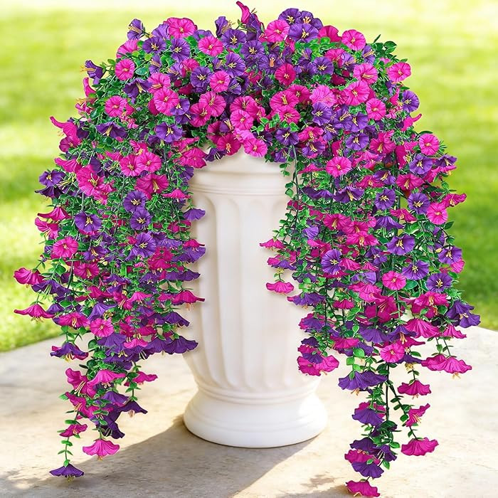 Artificial Hanging Flowers for Outdoors, 6 PCS Silk Morning Glory Artificial Flowers with Eucalyp... | Amazon (US)