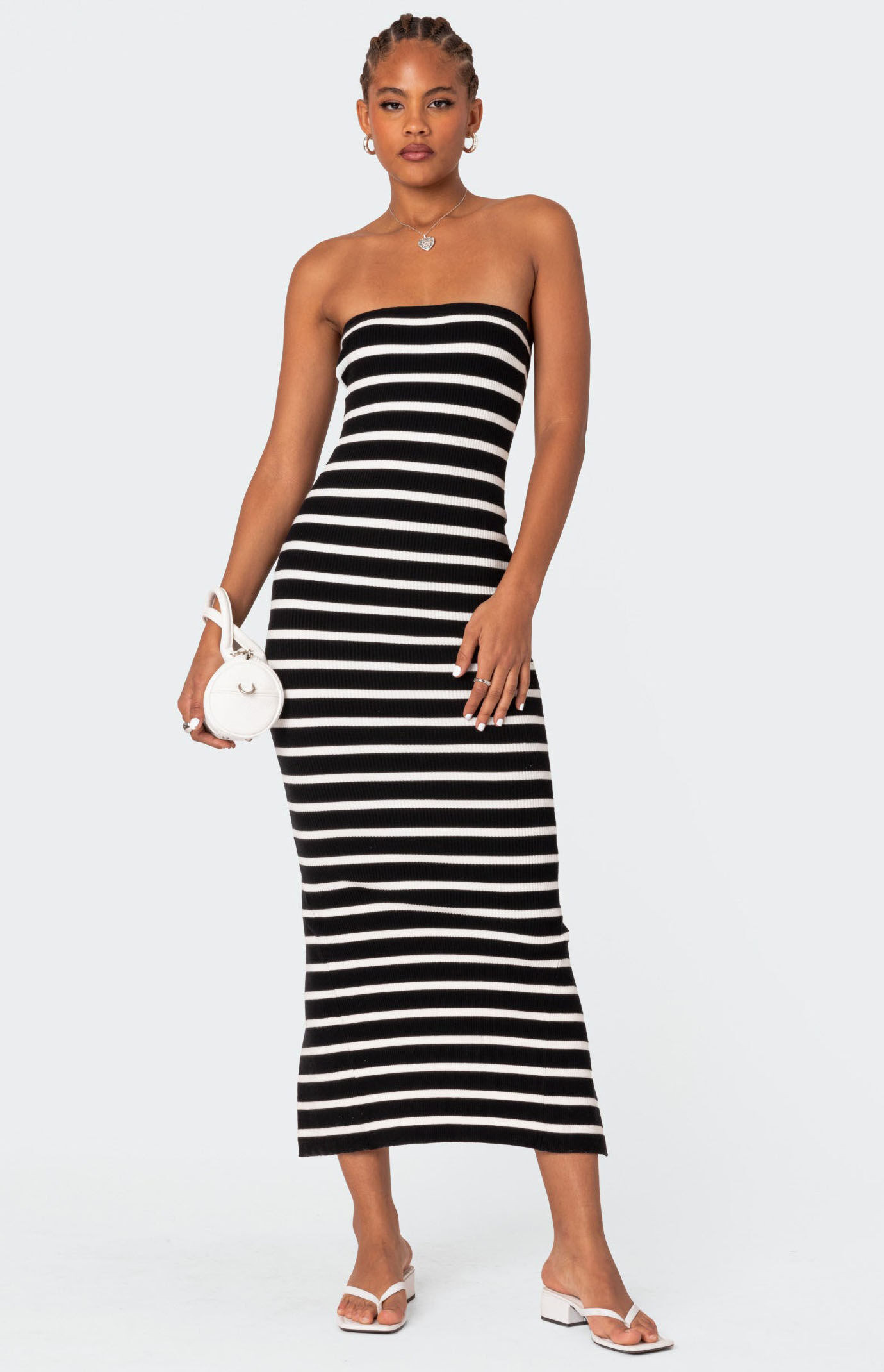 Edikted Women's Knit Back Slitted Maxi Dress in Black/White - Size XS | PacSun