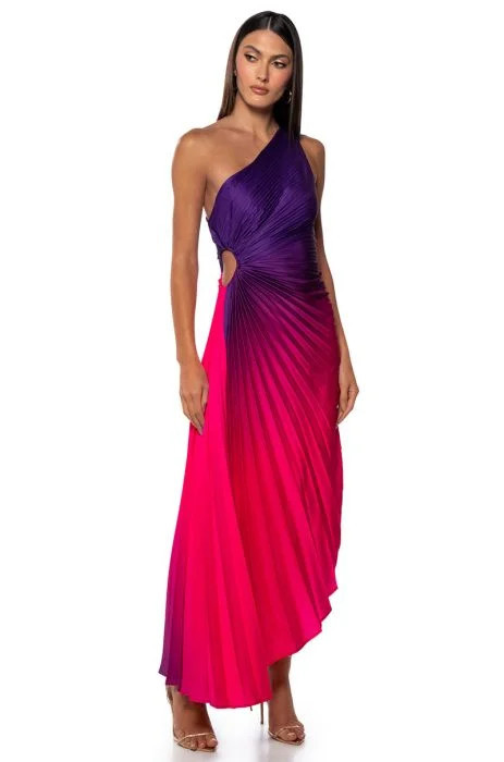 ON MY OWN WAVE OMBRE ONE SHOULDER MAXI DRESS IN PURPLE | AKIRA