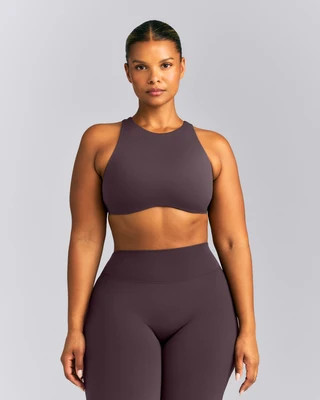 SoftMotion™ High Neck Sports Bra | Dark Umber Brown | Oner Active (UK / US)