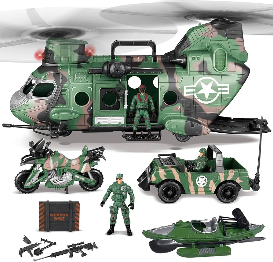 JOYIN 10-in-1 Military Helicopter Toys Set with Light, Sound, Trucks, Boat, Bike, Army Men, Weapo... | Amazon (US)