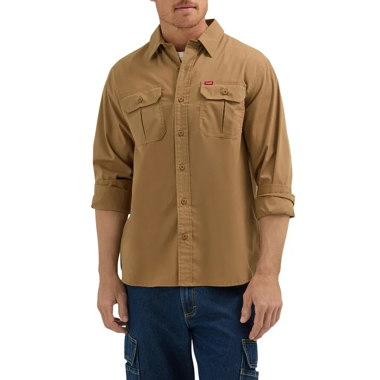 Wrangler® Men's and Big Men's Relaxed Fit Long Sleeve Woven Shirt, S-5XL | Walmart (US)