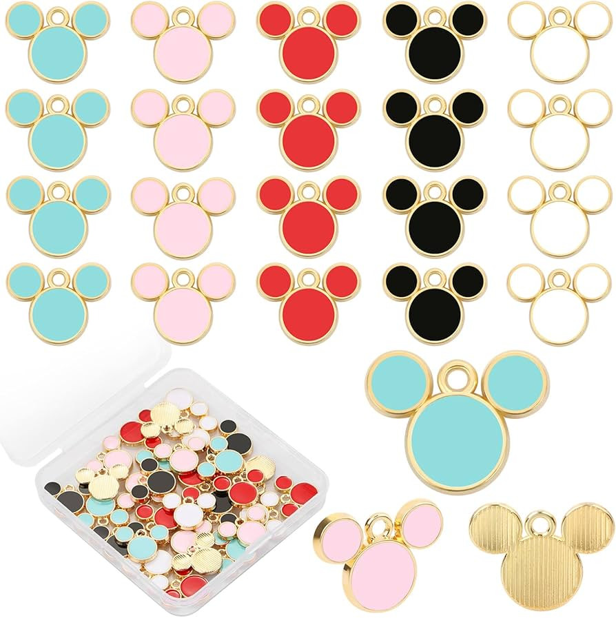 MIKIMIQI 20 Pcs Mouse Charms, 5 Colors Mouse Head Pendant Key Ring Colorful Acrylic Mouse Beads f... | Amazon (US)