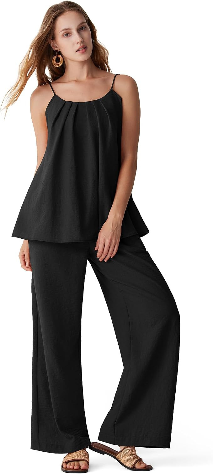 MOOSLOVER Women Linen Summer Two Piece Sets Backless Lounge Outfits Sets Travel Beach Vacation Cl... | Amazon (US)