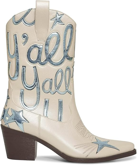 Metallic Cowboy boots for Women Mid Calf Low Heel Pointed Toe Womens Cowgirl Boots Fashion Embroi... | Amazon (US)