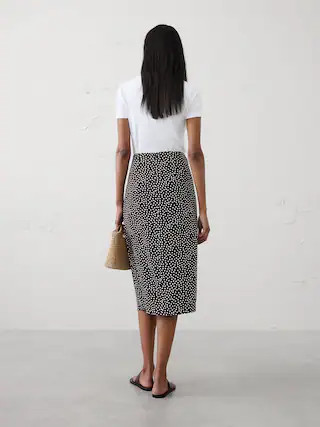 Linen-Blend Faux-Wrap Midi Skirt | Banana Republic Factory