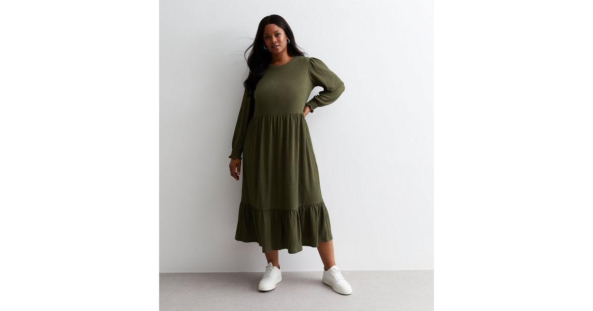 Curves Khaki Crinkle Jersey Smock Midaxi Dress
						
						Add to Saved Items
						Remove from ... | New Look (UK)