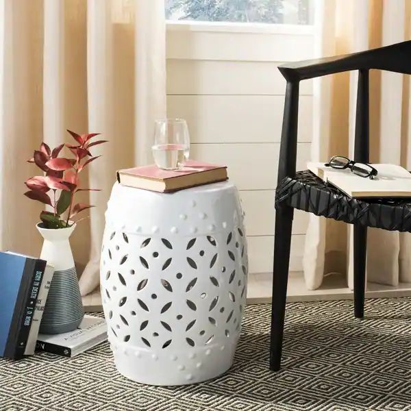 SAFAVIEH Paradise Harmony White Ceramic Decorative Garden Stool | Bed Bath & Beyond