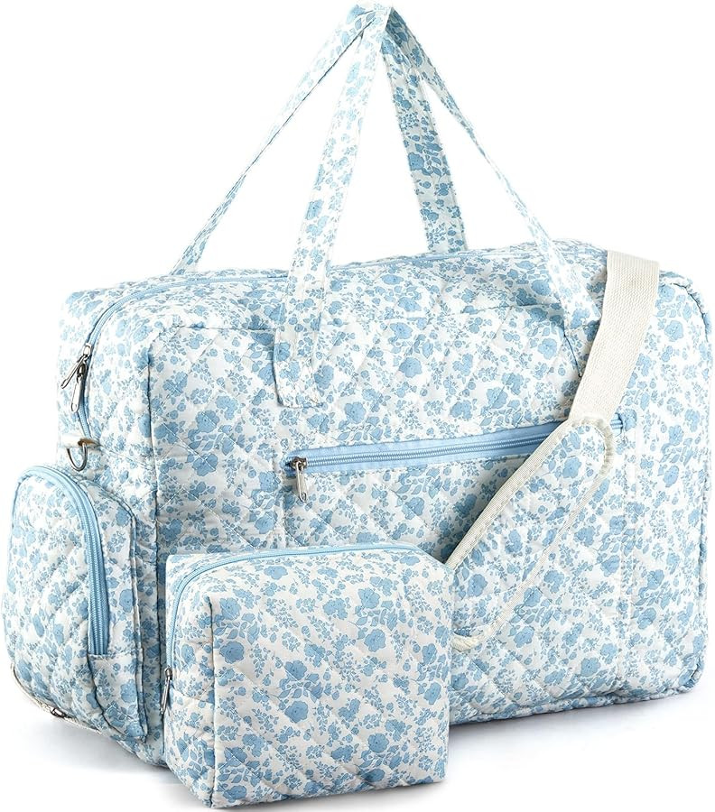 Abbylike 2 Pcs Quilted Duffle Bag Coquette Floral Duffle Bag with Makeup pouch Quilted Weekender ... | Amazon (US)