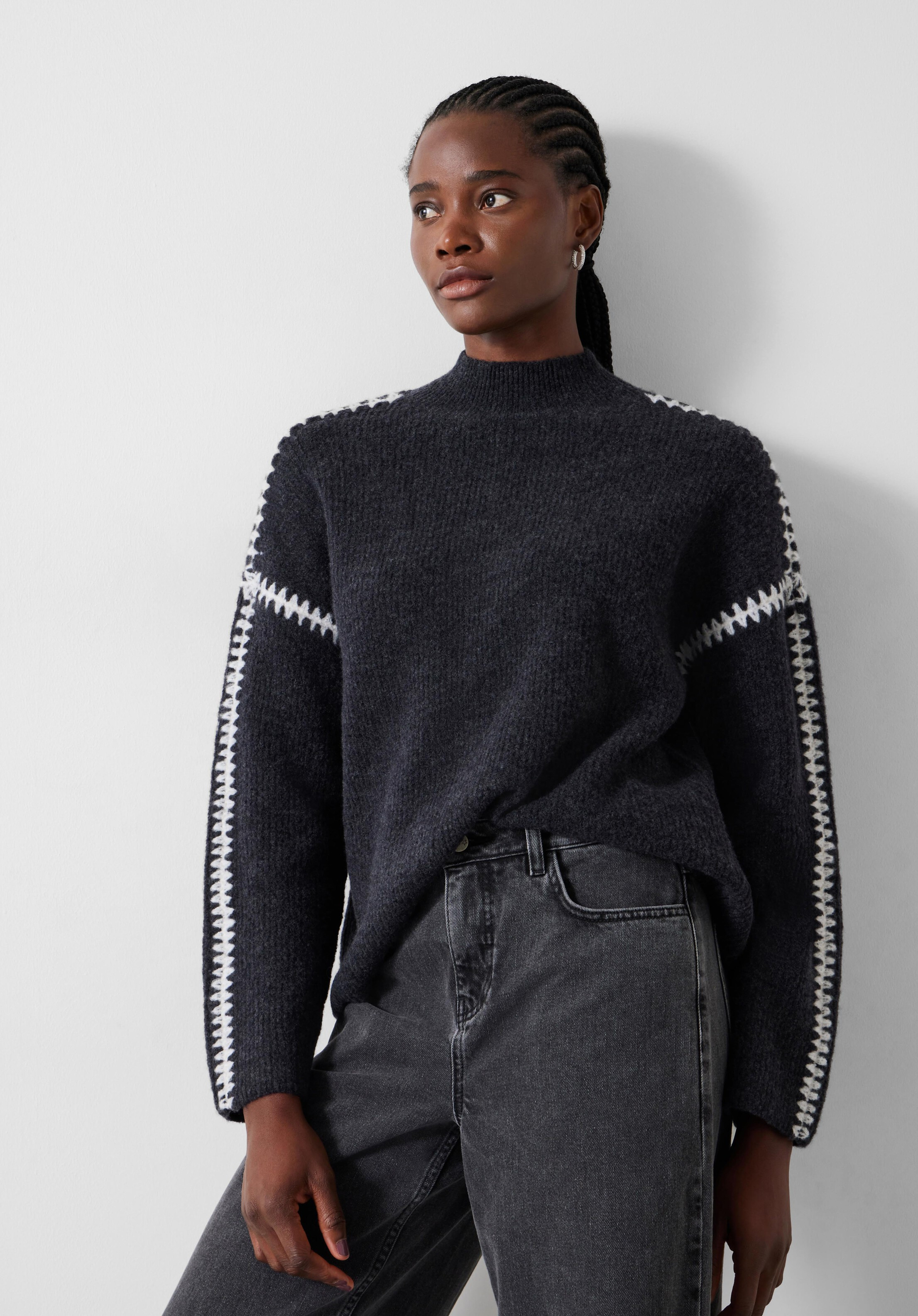 Celine Contrast Stitch Wool Blend Jumper | Hush UK