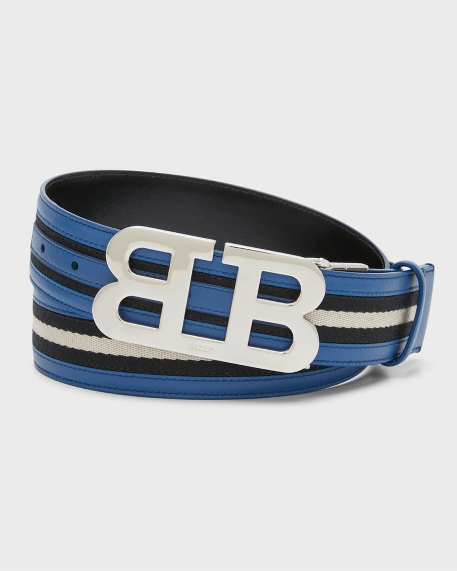 Bally Men's BB-Buckle Stripe Belt | Neiman Marcus